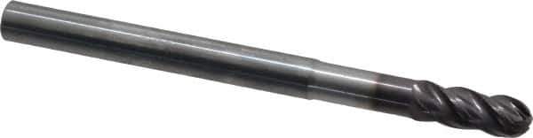 SGS - 5/16" Diam, 13/16" LOC, 4 Flute Solid Carbide Ball End Mill - AlTiN Finish, Single End, 4" OAL, 5/16" Shank Diam, Spiral Flute - Eagle Tool & Supply