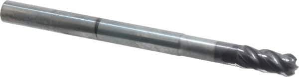 SGS - 3/8" Diam, 7/8" LOC, 4 Flute Solid Carbide Ball End Mill - AlTiN Finish, Single End, 5" OAL, 3/8" Shank Diam, Spiral Flute - Eagle Tool & Supply