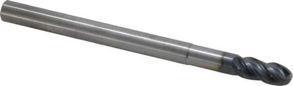 SGS - 7/16" Diam, 1" LOC, 4 Flute Solid Carbide Ball End Mill - AlTiN Finish, Single End, 6" OAL, 7/16" Shank Diam, Spiral Flute - Eagle Tool & Supply