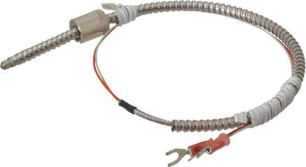 Thermo Electric - 32 to 900°F, J Universal Temp, Thermocouple Probe - 2 Ft. Cable Length, Stripped Ends with Spade Lugs, 1/4 Inch Probe Sheath Length, 1 Sec Response Time - Eagle Tool & Supply