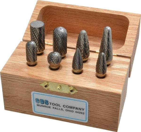 SGS Pro - 8 Piece, 1/4" Shank Burr Set - Tungsten Carbide, Multiple Head Shape - Eagle Tool & Supply