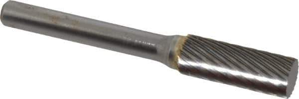 SGS Pro - 3/8" Cut Diam, 1/4" Shank Diam, Cylinder Head Single Cut Burr - Carbide, Flat End, 1" LOC - Eagle Tool & Supply