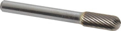 SGS Pro - 5/16" Cut Diam, 1/4" Shank Diam, Cylinder with Radius Head Single Cut Burr - Carbide, Radius End, 3/4" LOC, 2-1/2" OAL - Eagle Tool & Supply
