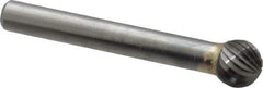 SGS Pro - 3/8" Cut Diam, 1/4" Shank Diam, Ball Head Single Cut Burr - Carbide, Radius End, 5/16" LOC - Eagle Tool & Supply