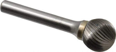 SGS Pro - 5/8" Cut Diam, 1/4" Shank Diam, Ball Head Single Cut Burr - Carbide, Radius End, 9/16" LOC - Eagle Tool & Supply