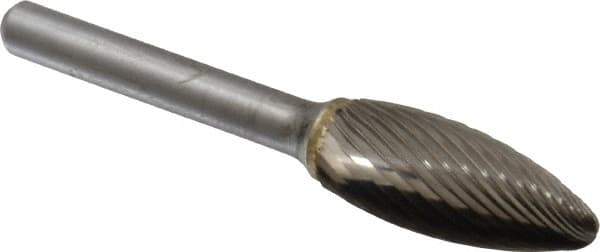 SGS Pro - 1/2" Cut Diam, 1/4" Shank Diam, Flame Head Single Cut Burr - Carbide, Radius End, 1-1/4" LOC - Eagle Tool & Supply