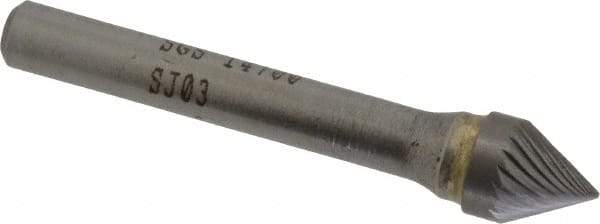 SGS Pro - 3/8" Cut Diam, 1/4" Shank Diam, Cone Head Single Cut Burr - Carbide, Point End, 5/16" LOC, 2-1/16" OAL - Eagle Tool & Supply