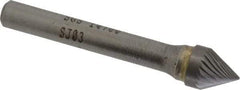 SGS Pro - 3/8" Cut Diam, 1/4" Shank Diam, Cone Head Single Cut Burr - Carbide, Point End, 5/16" LOC, 2-1/16" OAL - Eagle Tool & Supply