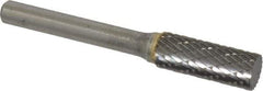 SGS Pro - 3/8" Cut Diam, 1/4" Shank Diam, Cylinder Head Double Cut Burr - Carbide, Flat End, 1" LOC, 2" OAL - Eagle Tool & Supply