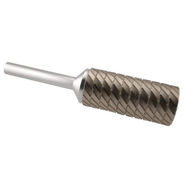 SGS Pro - 7/16" Cut Diam, 1/4" Shank Diam, Cylinder Head Double Cut Burr - Carbide, Flat End, 1" LOC, 2-3/4" OAL - Eagle Tool & Supply