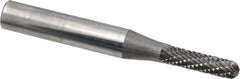 SGS Pro - 5/32" Cut Diam, 1/4" Shank Diam, Cylinder with Radius Head Double Cut Burr - Carbide, Radius End, 5/8" LOC - Eagle Tool & Supply