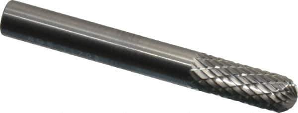 SGS Pro - 1/4" Cut Diam, 1/4" Shank Diam, Cylinder with Radius Head Double Cut Burr - Carbide, Radius End, 5/8" LOC, 2" OAL - Eagle Tool & Supply