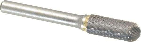 SGS Pro - 3/8" Cut Diam, 1/4" Shank Diam, Cylinder with Radius Head Double Cut Burr - Carbide, Radius End, 1" LOC - Eagle Tool & Supply