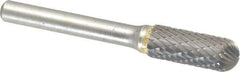 SGS Pro - 3/8" Cut Diam, 1/4" Shank Diam, Cylinder with Radius Head Double Cut Burr - Carbide, Radius End, 1" LOC - Eagle Tool & Supply