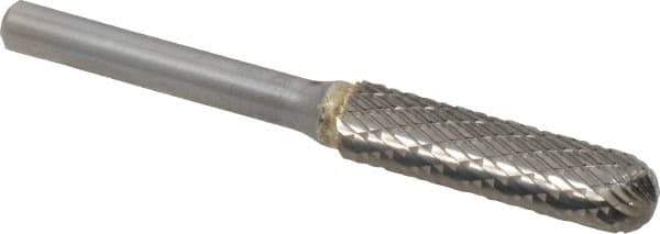 SGS Pro - 3/8" Cut Diam, 1/4" Shank Diam, Cylinder with Radius Head Double Cut Burr - Carbide, Radius End, 1-1/2" LOC - Eagle Tool & Supply