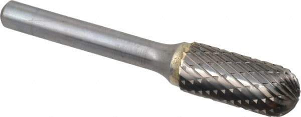 SGS Pro - 7/16" Cut Diam, 1/4" Shank Diam, Cylinder with Radius Head Double Cut Burr - Carbide, Radius End, 1" LOC, 2-3/4" OAL - Eagle Tool & Supply