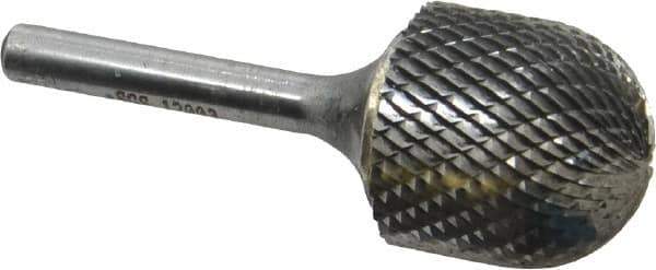 SGS Pro - 1" Cut Diam, 1/4" Shank Diam, Cylinder with Radius Head Double Cut Burr - Carbide, Radius End, 1" LOC, 2-3/4" OAL - Eagle Tool & Supply