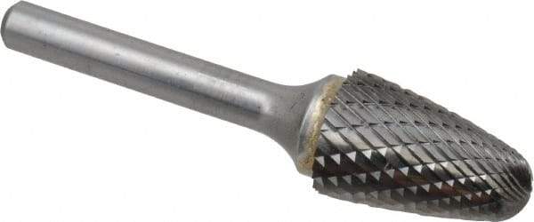 SGS Pro - 5/8" Cut Diam, 1/4" Shank Diam, Tree with Radius Head Double Cut Burr - Carbide, Radius End, 1" LOC - Eagle Tool & Supply