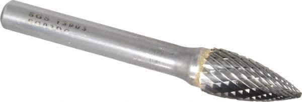 SGS Pro - 3/8" Cut Diam, 1/4" Shank Diam, Tree Head Double Cut Burr - Carbide, Point End, 3/4" LOC, 2-1/2" OAL - Eagle Tool & Supply