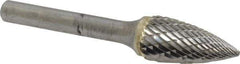 SGS Pro - 1/2" Cut Diam, 1/4" Shank Diam, Tree Head Double Cut Burr - Carbide, Point End, 1" LOC, 2-3/4" OAL - Eagle Tool & Supply