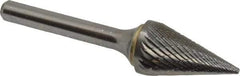 SGS Pro - 5/8" Cut Diam, 1/4" Shank Diam, Cone Head Double Cut Burr - Carbide, Point End, 1" LOC - Eagle Tool & Supply