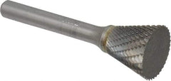 SGS Pro - 3/4" Cut Diam, 1/4" Shank Diam, Inverted Cone Head Double Cut Burr - Carbide, Flat End, 5/8" LOC - Eagle Tool & Supply
