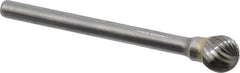 SGS Pro - 1/4" Cut Diam, 1/8" Shank Diam, Ball Head Single Cut Burr - Carbide, Radius End, 7/32" LOC, 2" OAL - Eagle Tool & Supply