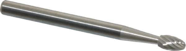 SGS Pro - 1/8" Cut Diam, 1/8" Shank Diam, Oval Head Single Cut Burr - Carbide, Radius End, 7/32" LOC, 1-1/2" OAL - Eagle Tool & Supply