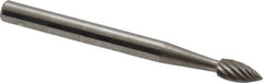 SGS Pro - 1/8" Cut Diam, 1/8" Shank Diam, Flame Head Single Cut Burr - Carbide, Radius End, 1/4" LOC, 1-1/2" OAL - Eagle Tool & Supply