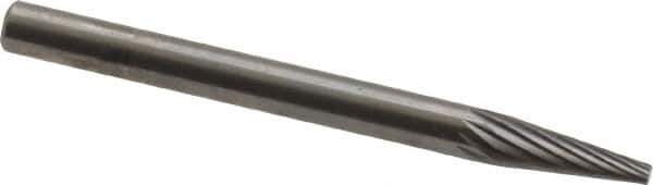 SGS Pro - 1/8" Cut Diam, 1/8" Shank Diam, Cone Head Single Cut Burr - Carbide, Point End, 11/32" LOC, 1-1/2" OAL - Eagle Tool & Supply