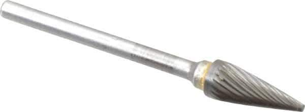 SGS Pro - 1/4" Cut Diam, 1/8" Shank Diam, Cone Head Single Cut Burr - Carbide, Point End, 1/2" LOC, 2-1/8" OAL - Eagle Tool & Supply