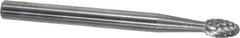 SGS Pro - 1/8" Cut Diam, 1/8" Shank Diam, Oval Head Double Cut Burr - Carbide, Radius End, 7/32" LOC, 1-1/2" OAL - Eagle Tool & Supply