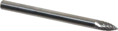 SGS Pro - 1/8" Cut Diam, 1/8" Shank Diam, Tree Head Double Cut Burr - Carbide, Point End, 1/4" LOC, 1-1/2" OAL - Eagle Tool & Supply