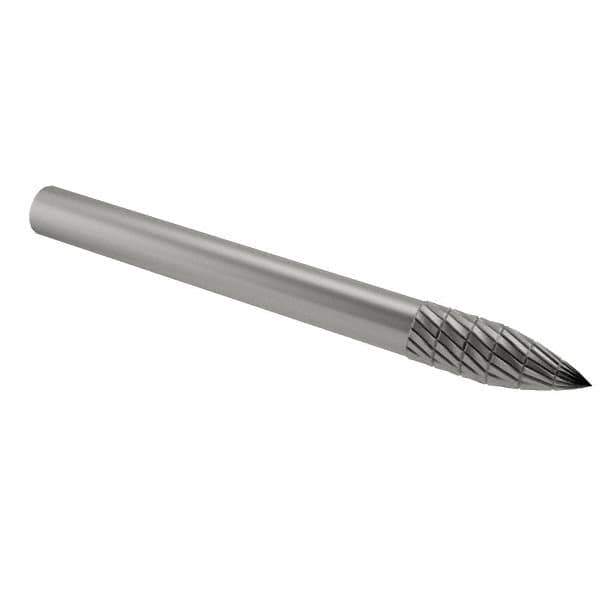 SGS Pro - 1/8" Cut Diam, 1/8" Shank Diam, Tree Head Double Cut Burr - Carbide, Point End, 5/16" LOC - Eagle Tool & Supply