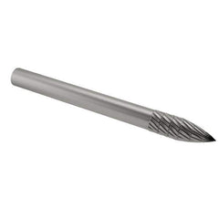 SGS Pro - 1/8" Cut Diam, 1/8" Shank Diam, Tree Head Double Cut Burr - Carbide, Point End, 5/16" LOC - Eagle Tool & Supply