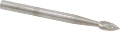 SGS Pro - 1/8" Cut Diam, 1/8" Shank Diam, Flame Head Double Cut Burr - Carbide, Radius End, 1/4" LOC, 1-1/2" OAL - Eagle Tool & Supply