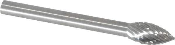 SGS Pro - 3/16" Cut Diam, 1/8" Shank Diam, Flame Head Double Cut Burr - Carbide, Radius End, 3/8" LOC - Eagle Tool & Supply