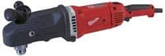 Milwaukee Tool - 1/2" Keyed Chuck, 450 & 1,750 RPM, Angled Handle Electric Drill - 13 Amps, 120 Volts, Reversible, Includes Side Handle - Eagle Tool & Supply