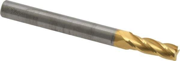 RobbJack - 7/32", 5/8" LOC, 1/4" Shank Diam, 2-1/2" OAL, 4 Flute, Solid Carbide Square End Mill - Single End, TiN Finish, 30° Helix, Centercutting, Right Hand Cut, Right Hand Flute, Series ST-430 - Eagle Tool & Supply