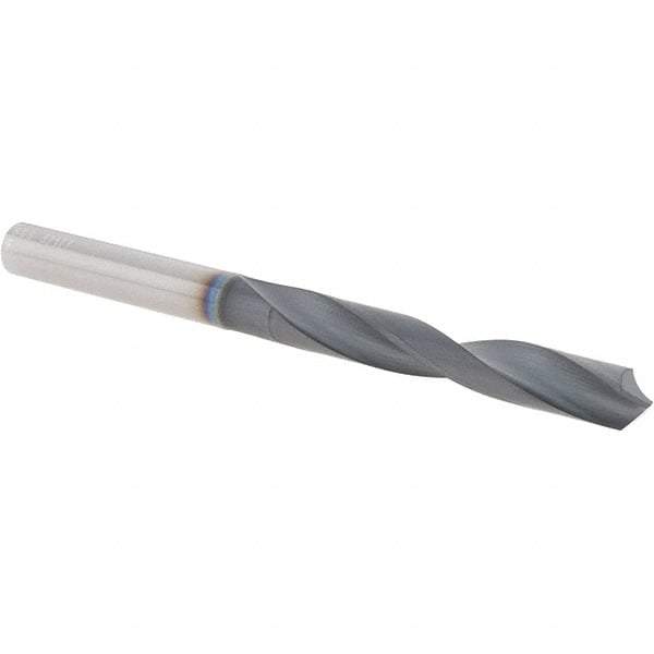 SGS - Letter F 118° Solid Carbide Jobber Drill - AlTiN Finish, Right Hand Cut, Spiral Flute, Straight Shank, 3-1/4" OAL, Four Facet Point - Eagle Tool & Supply