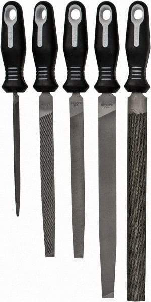 Nicholson - 5 Piece American Pattern File Set - 6", 8", 10" Long, Bastard Coarseness, Set Includes Flat, Half Round, Mill, Slim Taper - Eagle Tool & Supply