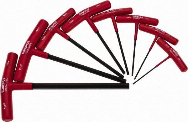 Bondhus - 8 Piece T-Handle Hex Key Set - Hex Range 2 to 10mm, Protanium High Torque Steel - Eagle Tool & Supply