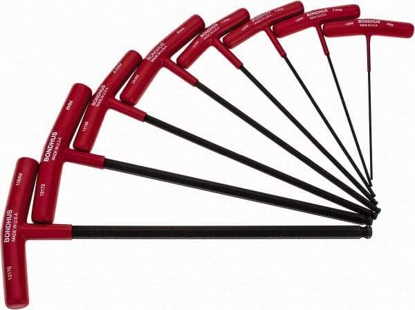 Bondhus - 8 Piece T-Handle Ball End Hex Key Set - Hex Range 2 to 10mm, Protanium High Torque Steel - Eagle Tool & Supply