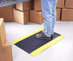 Wearwell - 75' Long x 4' Wide, Dry Environment, Anti-Fatigue Matting - Black with Yellow Borders, Vinyl with Vinyl Sponge Base, Beveled on 4 Sides - Eagle Tool & Supply