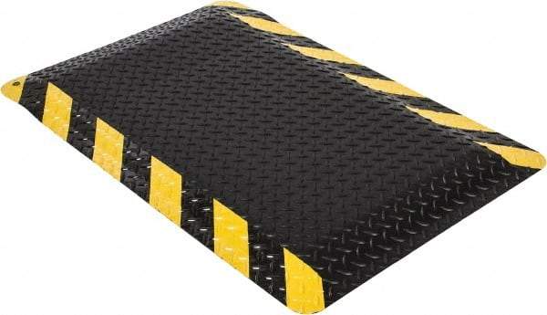 Wearwell - 3' Long x 2' Wide, Dry Environment, Anti-Fatigue Matting - Black with Yellow Chevron Borders, Vinyl with Nitrile Blend Base, Beveled on 4 Sides - Eagle Tool & Supply