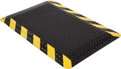 Wearwell - 3' Long x 2' Wide, Dry Environment, Anti-Fatigue Matting - Black with Yellow Chevron Borders, Vinyl with Nitrile Blend Base, Beveled on 4 Sides - Eagle Tool & Supply