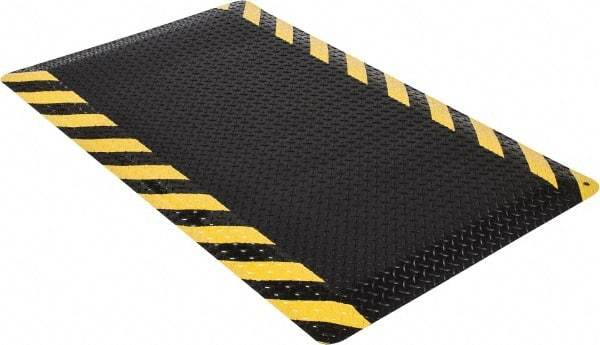 Wearwell - 5' Long x 3' Wide, Dry Environment, Anti-Fatigue Matting - Black with Yellow Chevron Borders, Vinyl with Nitrile Blend Base, Beveled on 4 Sides - Eagle Tool & Supply