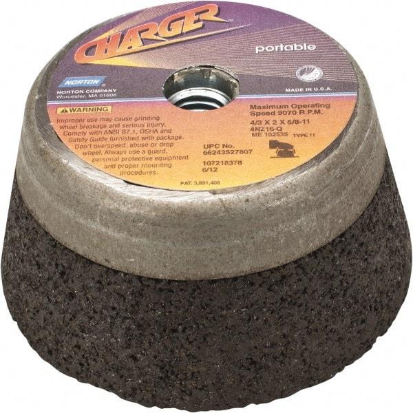 Norton - 4" Diam, 2" Overall Thickness, 16 Grit, Type 11 Tool & Cutter Grinding Wheel - Very Coarse Grade, Zirconia Alumina, Q Hardness, 9,070 RPM - Eagle Tool & Supply