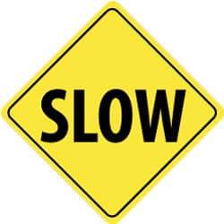 NMC - "Slow", 24" Wide x 24" High, Aluminum Traffic Control Signs - 0.08" Thick, Black on Yellow, High Intensity Reflectivity, Diamond, Post Mount - Eagle Tool & Supply