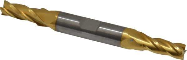 Atrax - 9/32", 11/16" LOC, 3/8" Shank Diam, 3-1/2" OAL, 4 Flute, Solid Carbide Square End Mill - Double End, TiN Finish, Spiral Flute, 30° Helix, Centercutting, Right Hand Cut - Eagle Tool & Supply